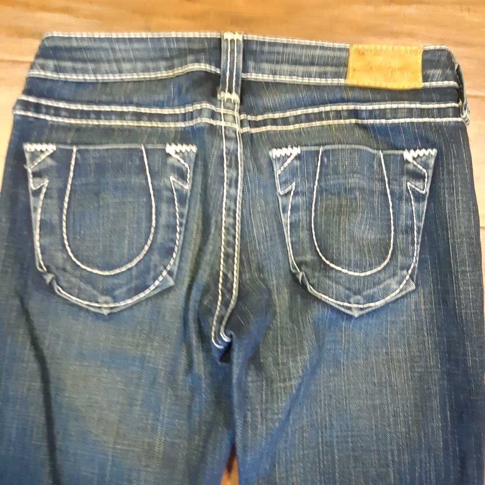 True Religion boot cut low rise blue jeans